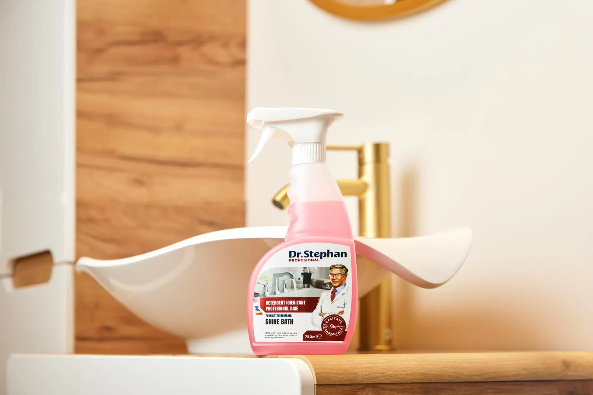 Dr. Stephan Shine-Bath pe marginea chiuvetei din baie